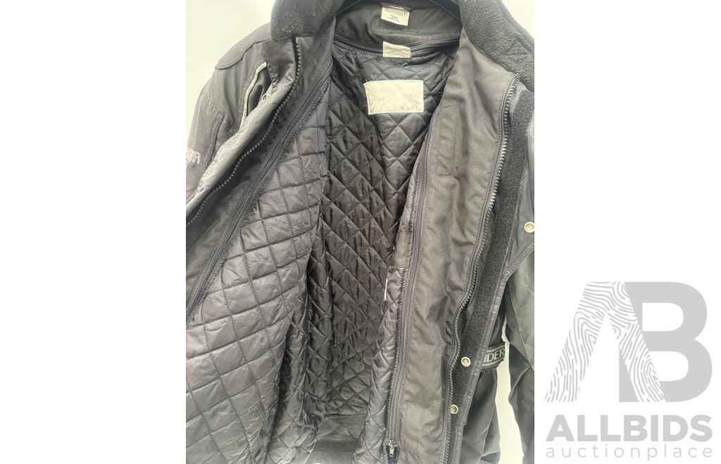 the Pierce Arrow Large Black Leather Jacket + 2x Leather Gloves + Dririder 3XL Motorcycle Riding Wet Weather Riding Jacket