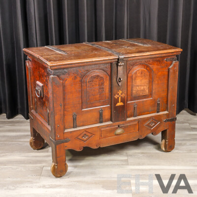 Antique Oak Elevated Church Dowry Chest