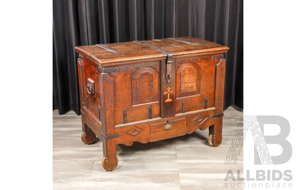 Antique Oak Elevated Church Dowry Chest
