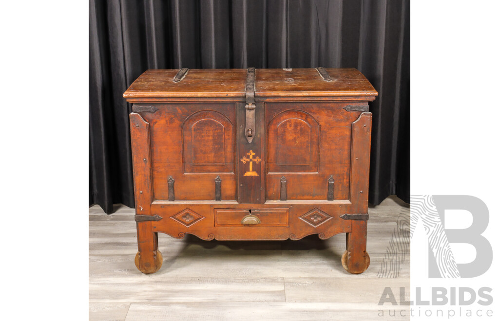 Antique Oak Elevated Church Dowry Chest