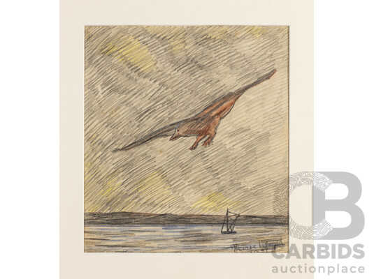 Merric Boyd, (19/20th Centuries, Australian, 1888-1959), Bay (1951), Original Lead & Colour Pencil Drawing, 33 H X 30 W cm (Mat Board)