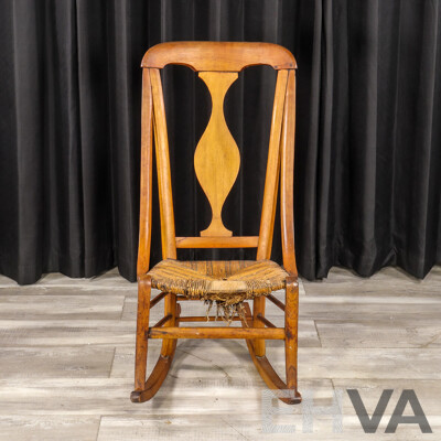 Victorian Elm Rocking Chair with Woven Rush Seat
