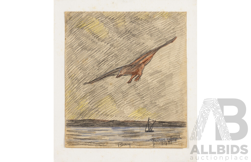Merric Boyd, (19/20th Centuries, Australian, 1888-1959), Bay (1951), Original Lead & Colour Pencil Drawing, 33 H X 30 W cm (Mat Board)