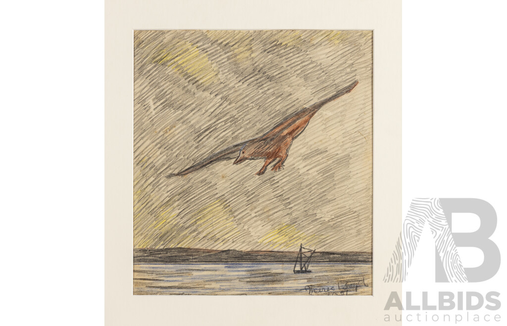 Merric Boyd, (19/20th Centuries, Australian, 1888-1959), Bay (1951), Original Lead & Colour Pencil Drawing, 33 H X 30 W cm (Mat Board)