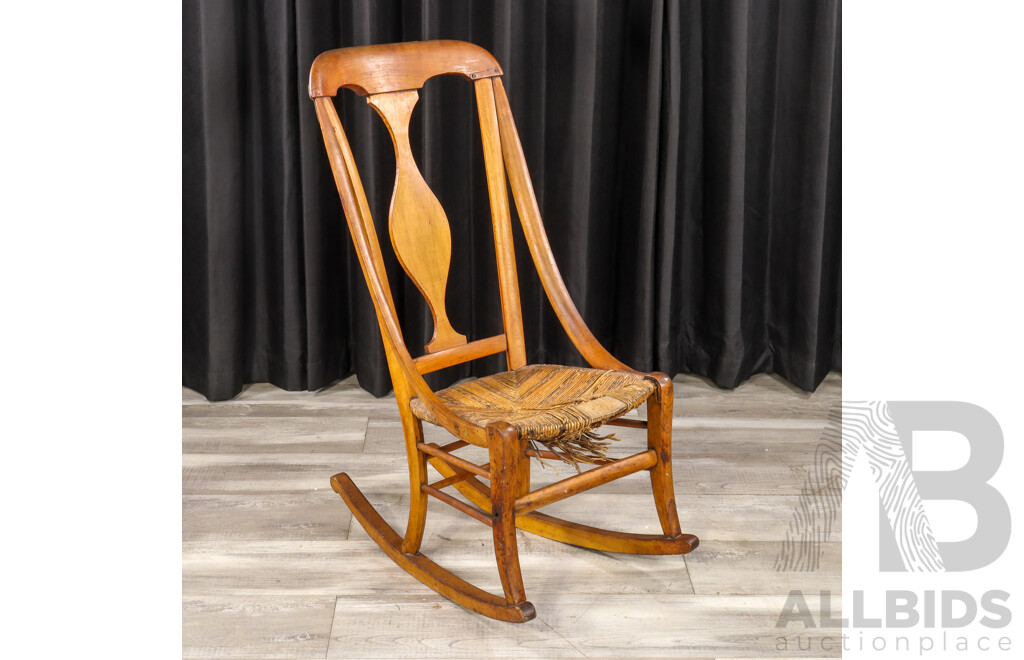 Victorian Elm Rocking Chair with Woven Rush Seat