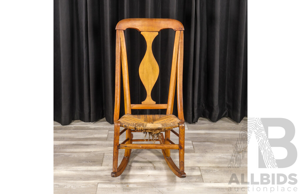 Victorian Elm Rocking Chair with Woven Rush Seat