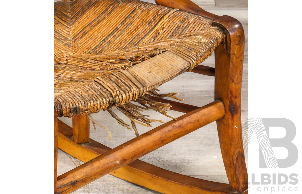Victorian Elm Rocking Chair with Woven Rush Seat