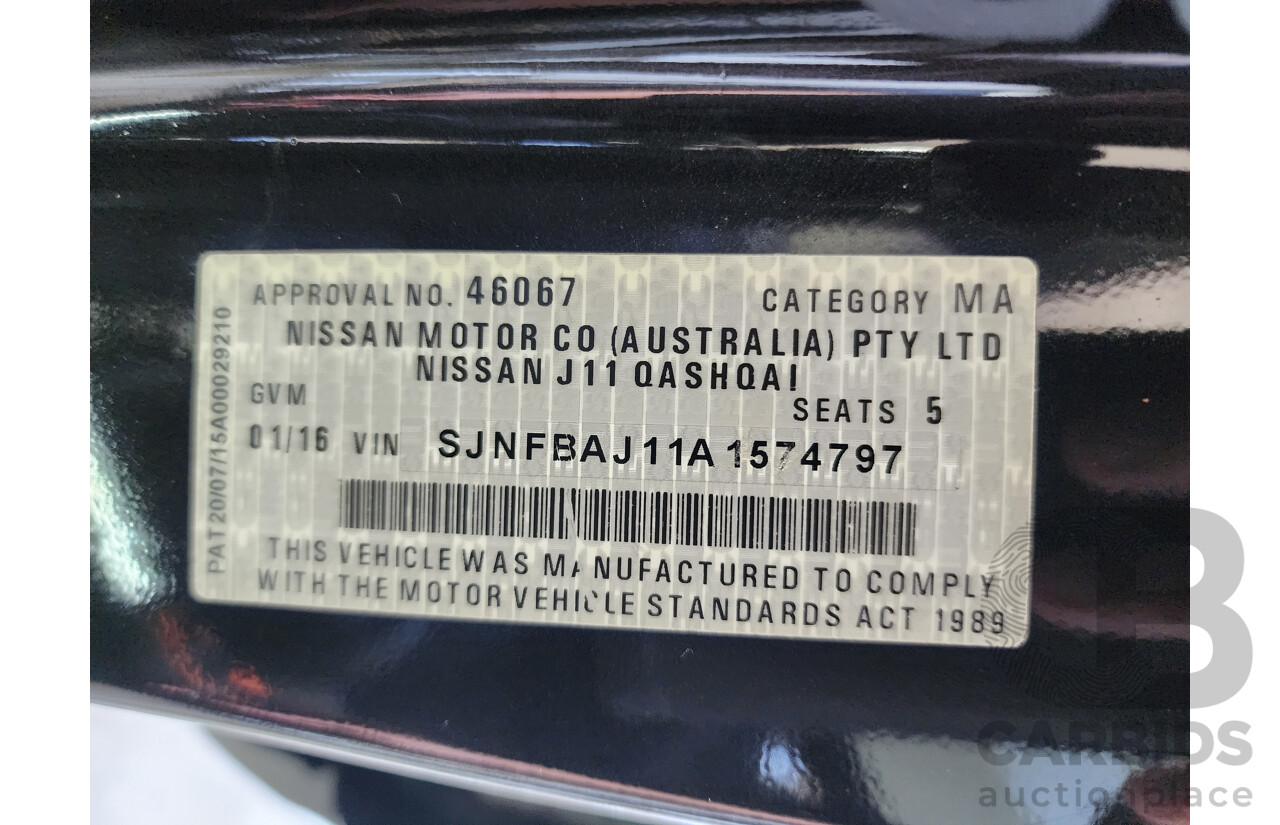 1/2016 Nissan Qashqai TI (4x2) J11 4d Wagon Black 2.0L