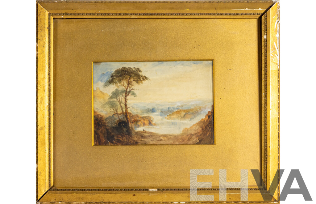 Artist Unknown (19th Century), Walk by Water's Edge, Antique Watercolour, 43 x 50 cm (frame)