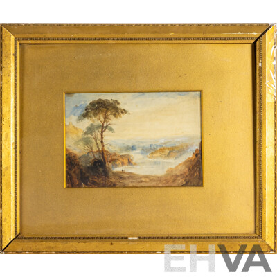 Artist Unknown (19th Century), Walk by Water's Edge, Antique Watercolour, 43 x 50 cm (frame)