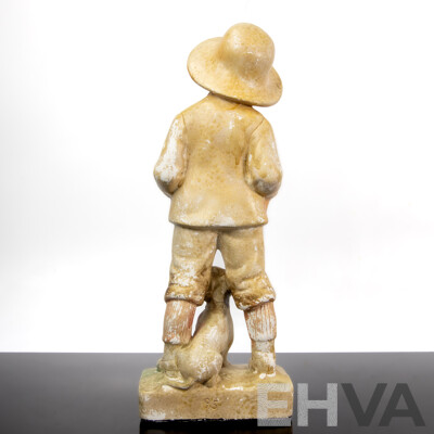 Vintage Plaster Statue, Farmer Boy with Dog