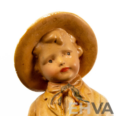 Vintage Plaster Statue, Farmer Boy with Dog