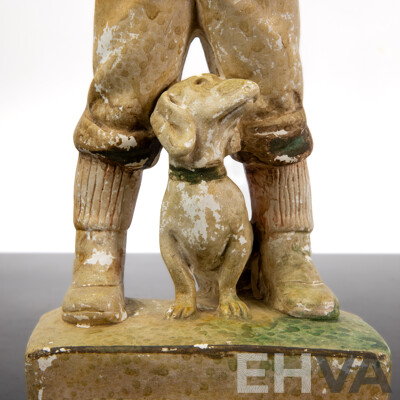 Vintage Plaster Statue, Farmer Boy with Dog