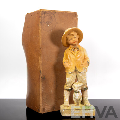 Vintage Plaster Statue, Farmer Boy with Dog