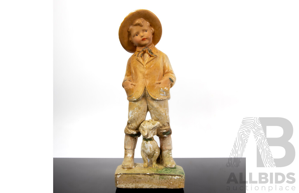 Vintage Plaster Statue, Farmer Boy with Dog