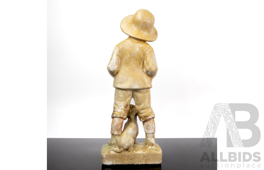 Vintage Plaster Statue, Farmer Boy with Dog