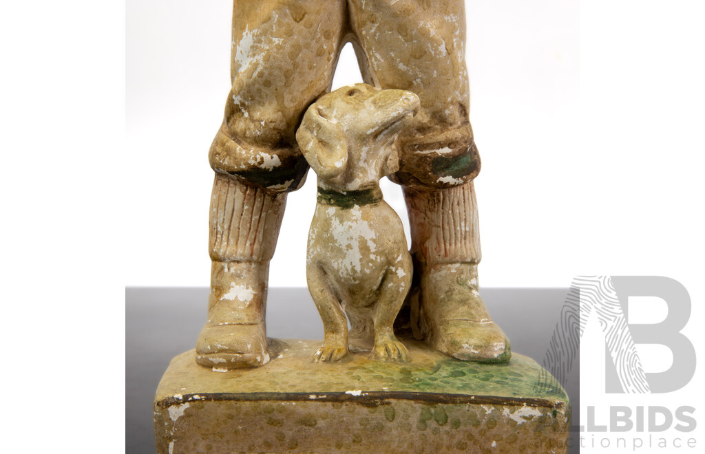 Vintage Plaster Statue, Farmer Boy with Dog