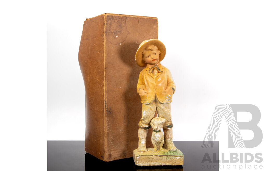 Vintage Plaster Statue, Farmer Boy with Dog