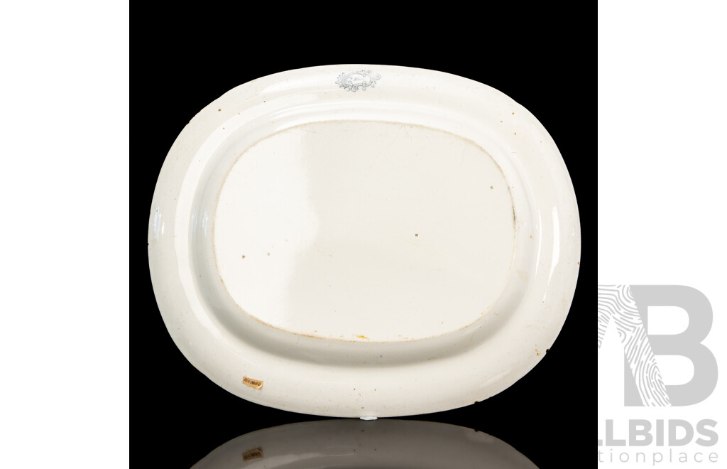 Large Antique Pottery Rhine Pattern Meat Platter