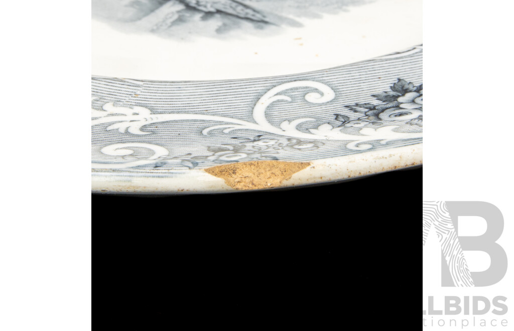 Large Antique Pottery Rhine Pattern Meat Platter