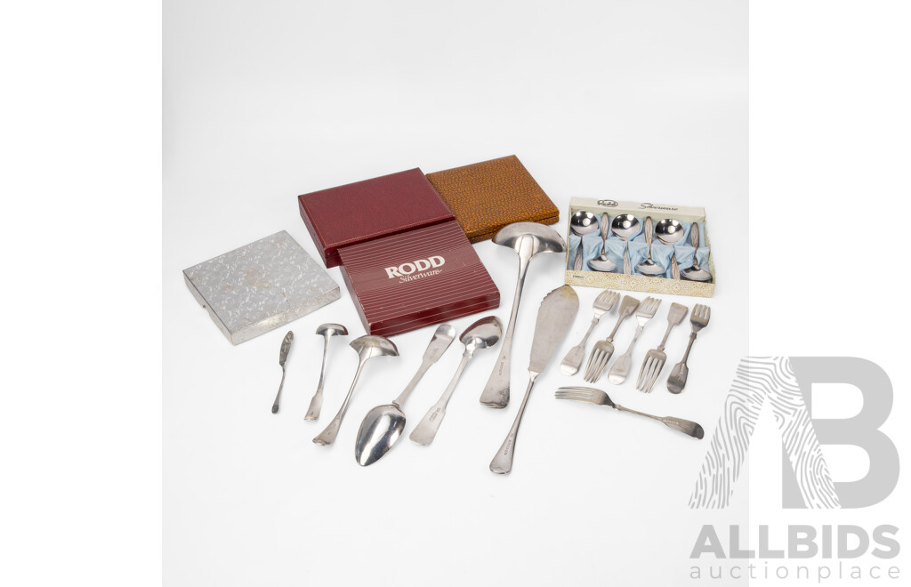 Collection of Quality Silver Plate Cutlery Including Boxed Rodd, Slack & Barlow, Sheffield Teaspoon Sets, Soup Ladle, Fish Serving Knife