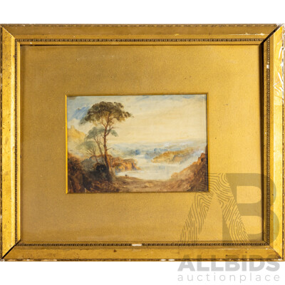 Artist Unknown (19th Century), Walk by Water's Edge, Antique Watercolour, 43 x 50 cm (frame)