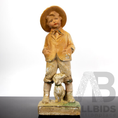 Vintage Plaster Statue, Farmer Boy with Dog