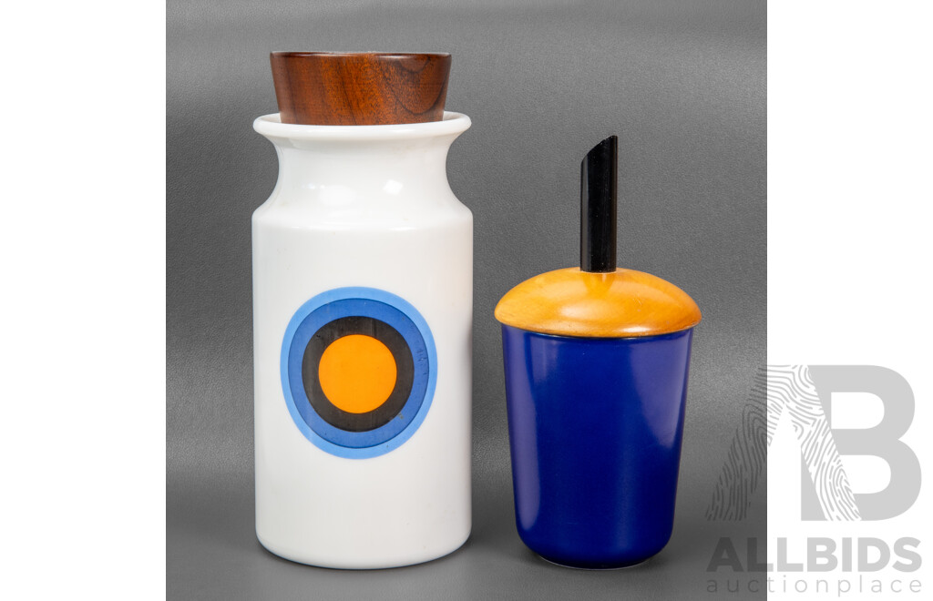 White Ceramic Decanter with Timber Lid with Swedish Sugar Pot by Hoganas Keramik  (2)