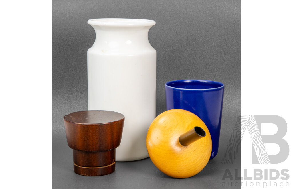 White Ceramic Decanter with Timber Lid with Swedish Sugar Pot by Hoganas Keramik  (2)