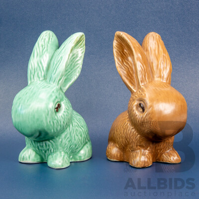Pair of Sylvac Porcelain Bunny Figures, Made in England