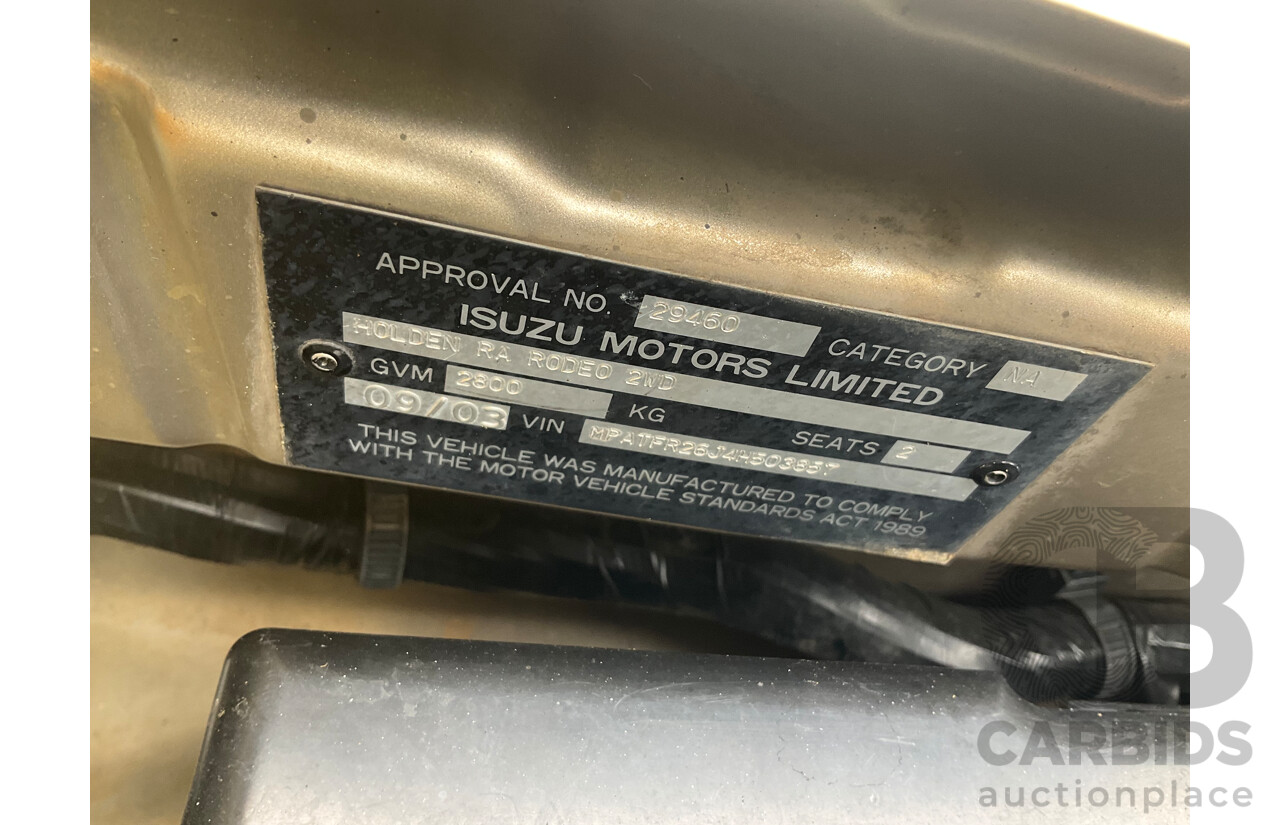 9/2003 Holden Rodeo LX RA C/Chas Satin Gold Metallic V6 3.5L