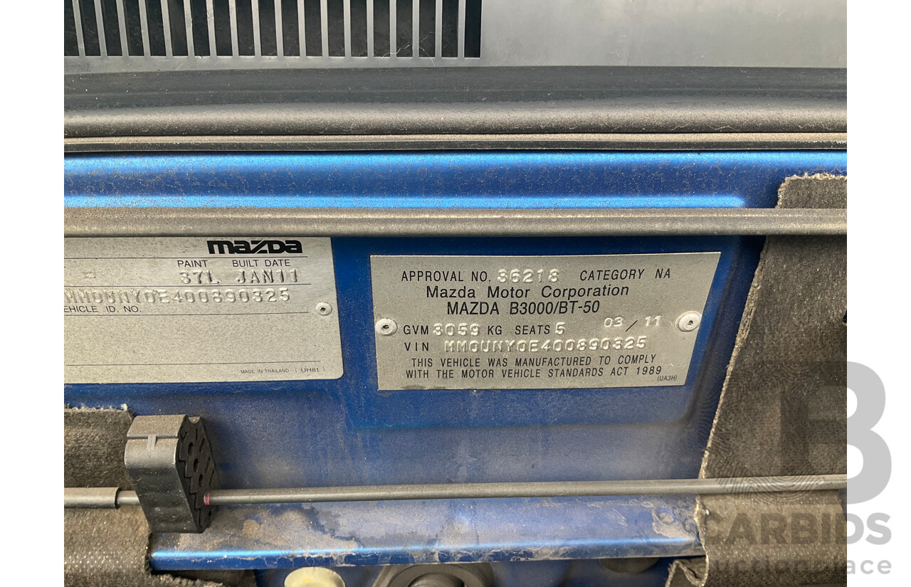 1/2011 Mazda BT-50 Boss B3000 SDX (4x4) 09.5 Dual Cab P/Up Lagoon Blue Metallic Turbo Diesel 3.0L