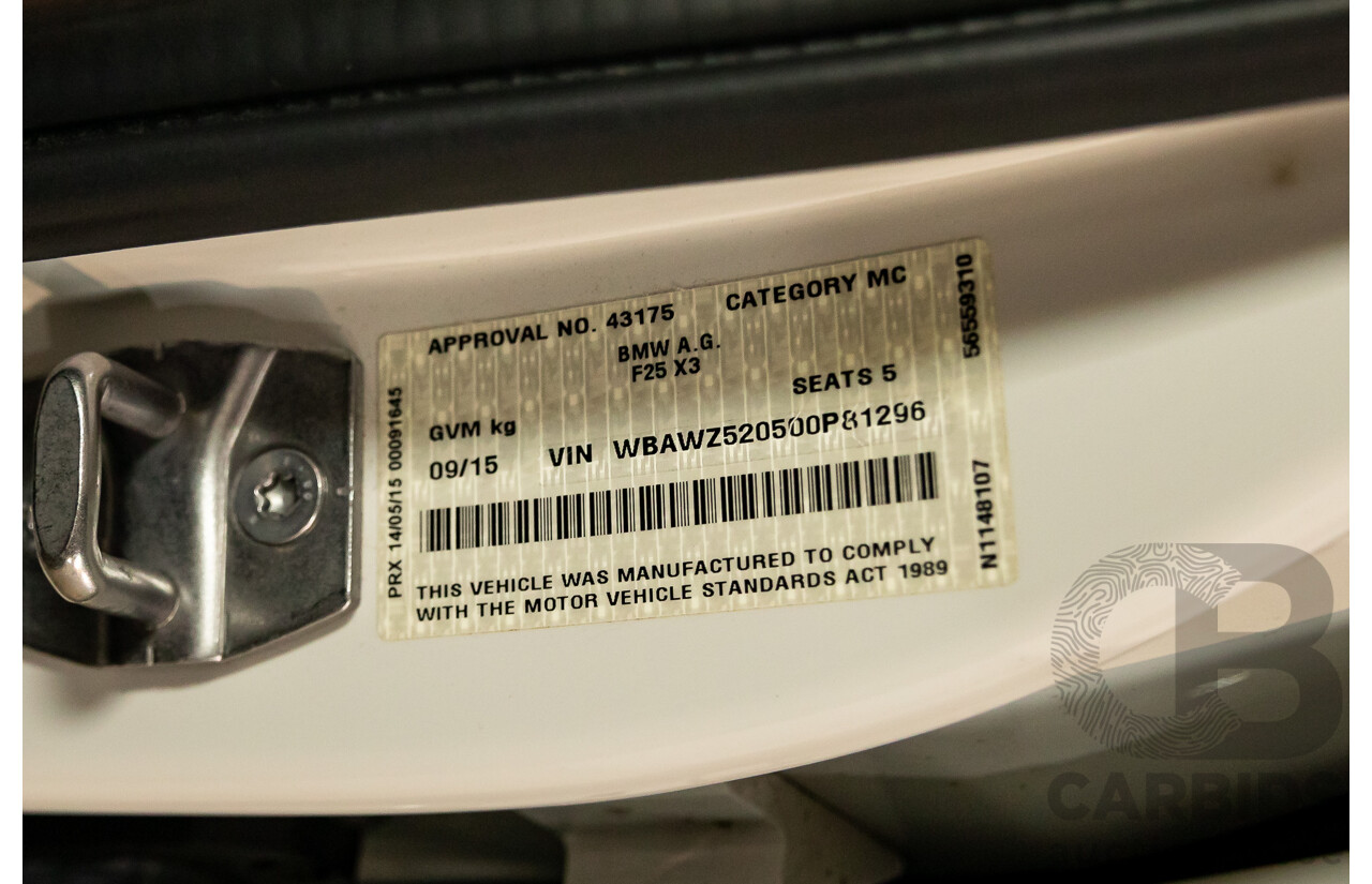 9/2015 BMW X3 xDrive20d xLine F25 MY15 4d Wagon Mineral White Metallic Turbo Diesel 2.0L