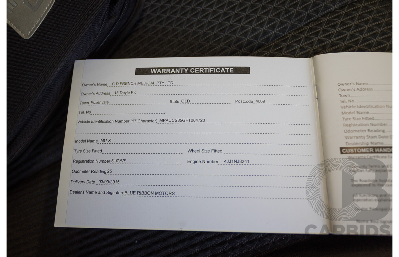 09/2015 Isuzu MU-X LS-U (4x4) UC MY15 4D Wagon Silky White Pearl Turbo Diesel 3.0L - 7 Seats