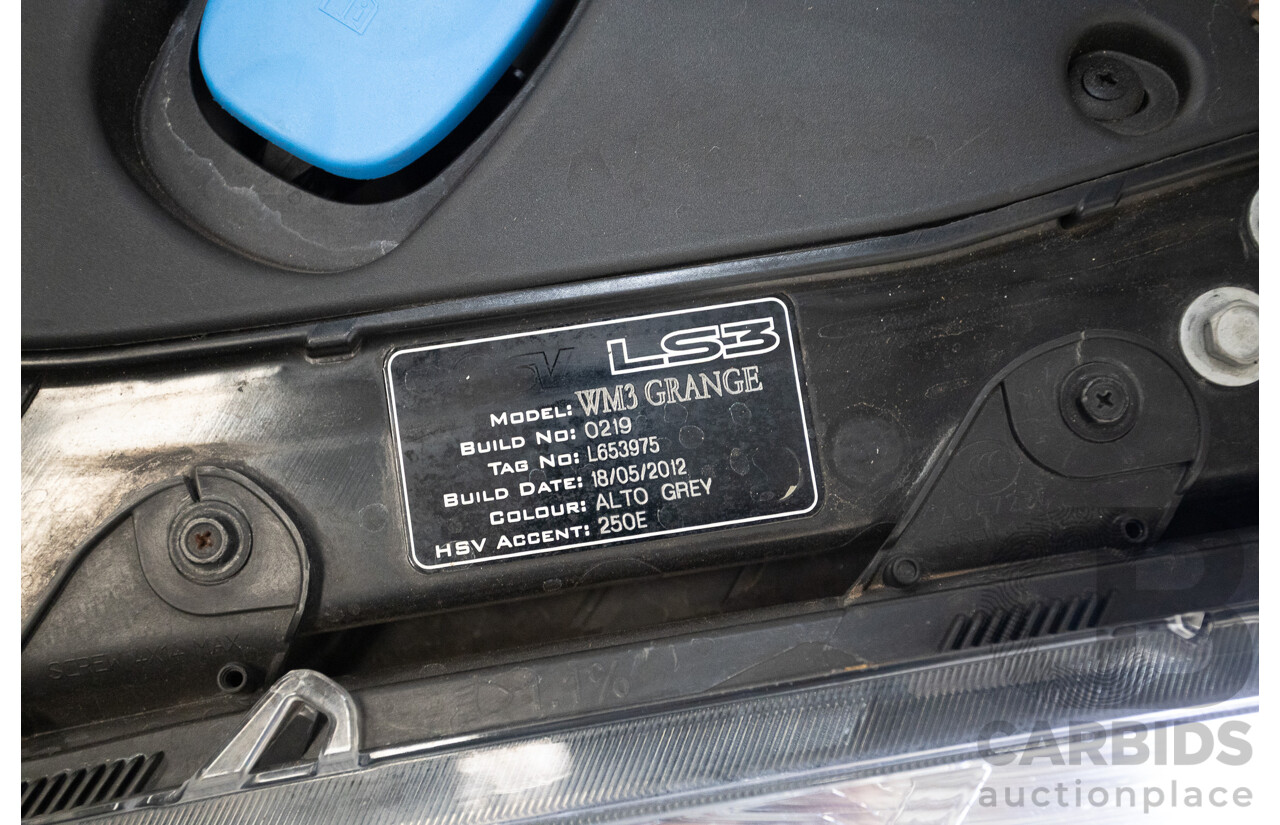 05/2012 Holden Special Vehicles (HSV) Grange Build No.219 WM3 MY12 4D Sedan Alto Grey V8 6.2L