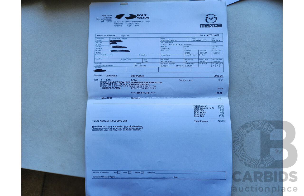 7/2011 Mazda Mazda3 NEO BL 10 UPGRADE 4d Sedan Grey 2.0L