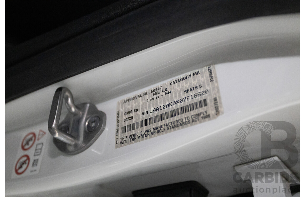 2/2020 BMW 218i M Sport Gran Coupe F44 4D Coupe Alpine White Turbo 1.5L