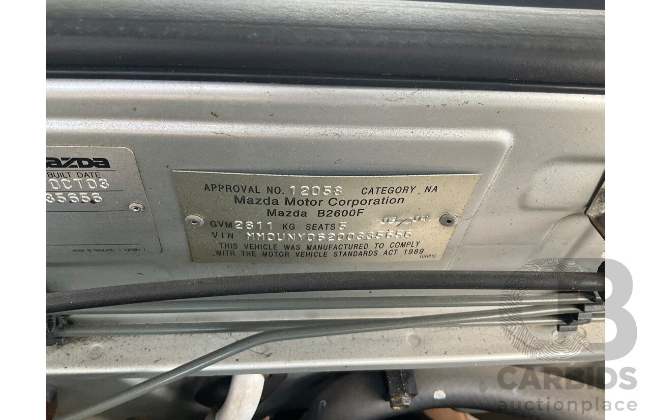 3/2004 Mazda B2600 Bravo DX (4x4) Dual Cab P/Up Silver Metallic 2.6L