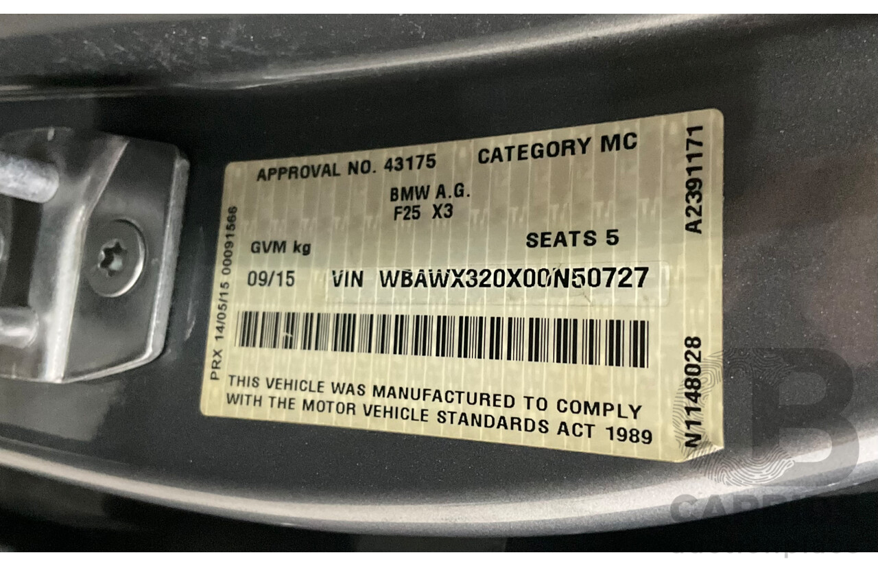9/2015 BMW X3 xDrive30d M Sport F25 MY15 4d Wagon Carbon Black Metallic Turbo Diesel 3.0L