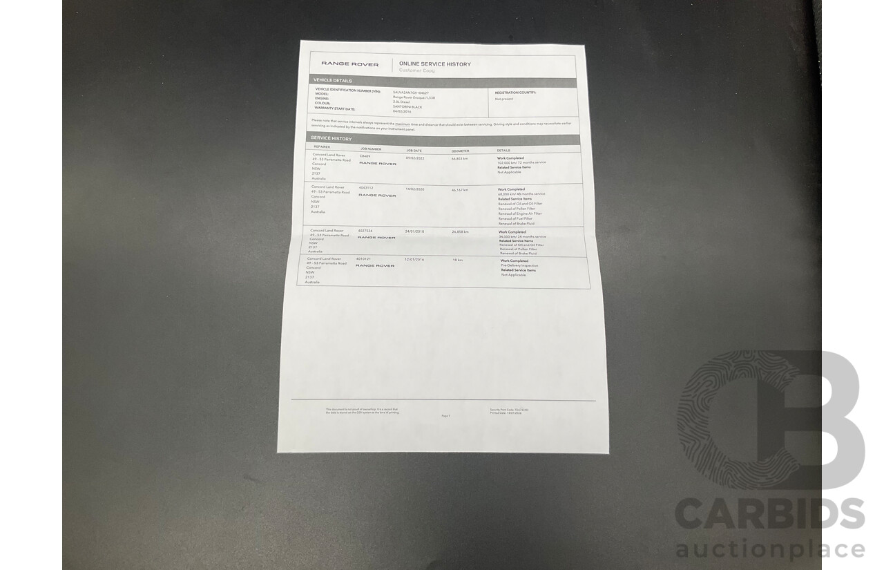 01/2016 Range Rover Evoque Td4 150 SE (AWD) LV MY16 5d Wagon Santorini Black Metallic Turbo Diesel 2.0L