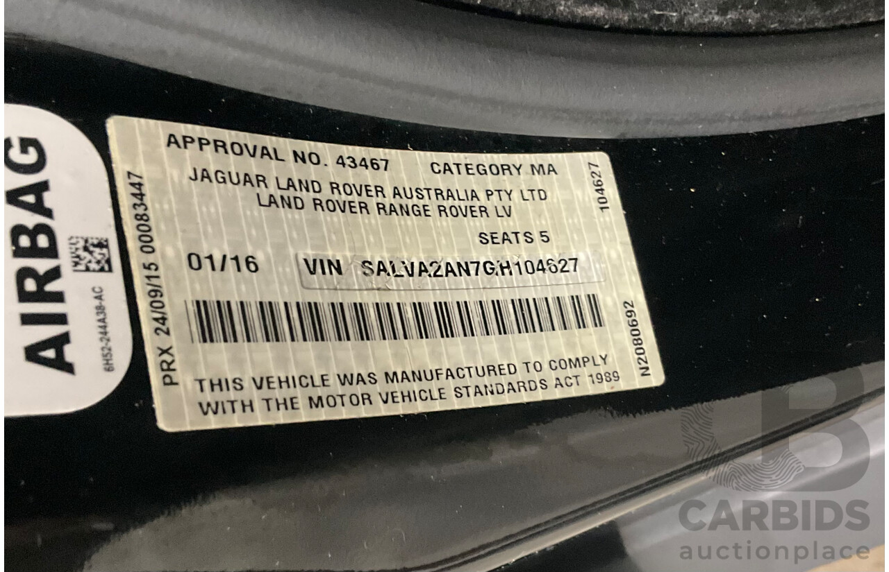 01/2016 Range Rover Evoque Td4 150 SE (AWD) LV MY16 5d Wagon Santorini Black Metallic Turbo Diesel 2.0L