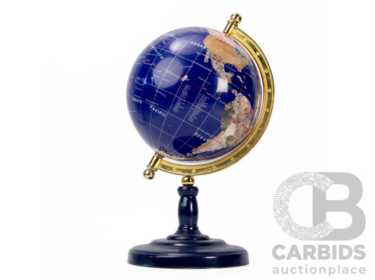 Vintage Large Lapis Lazuli World Globe with Gemstones