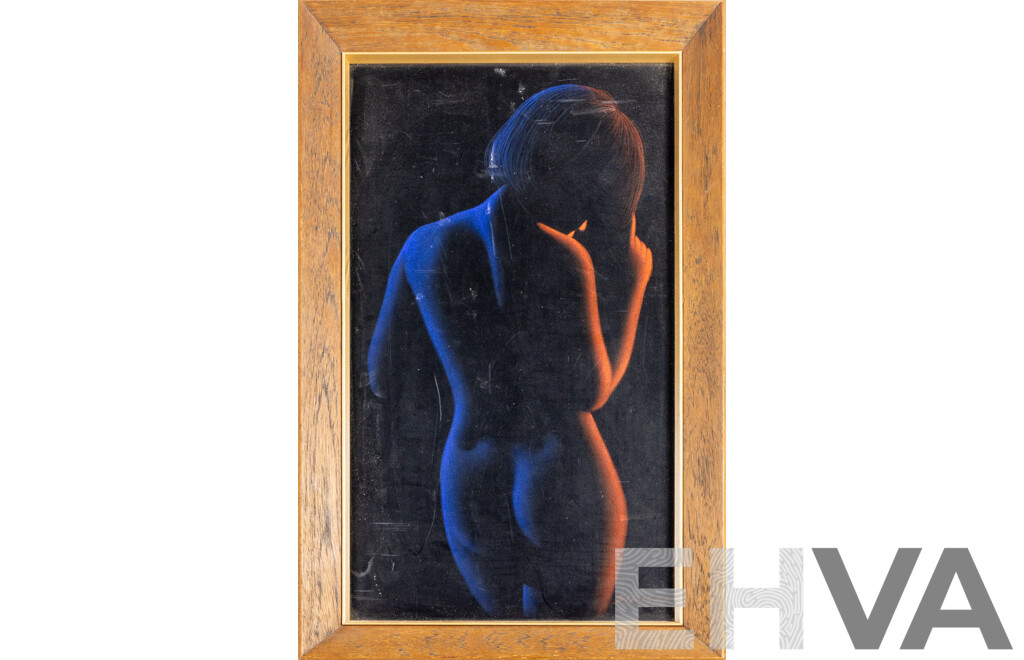 Sirisak, (20th Century, South-East Asian), Back Silhouette (c1970s), Original Vintage Pastels on Velvet Panel, 69H x 43W cm (frame)