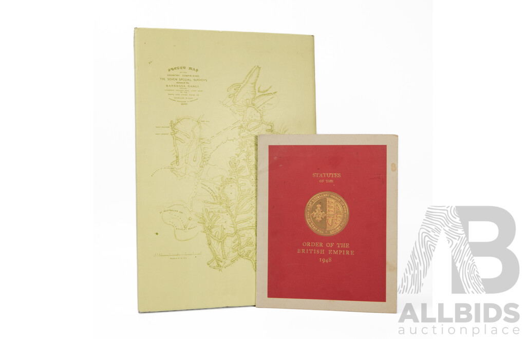 Two Vintage Books, Description of the Barossa Range in South Australia by 'Agicola' 1979 and Statues of the Order of the British Empire, 1948