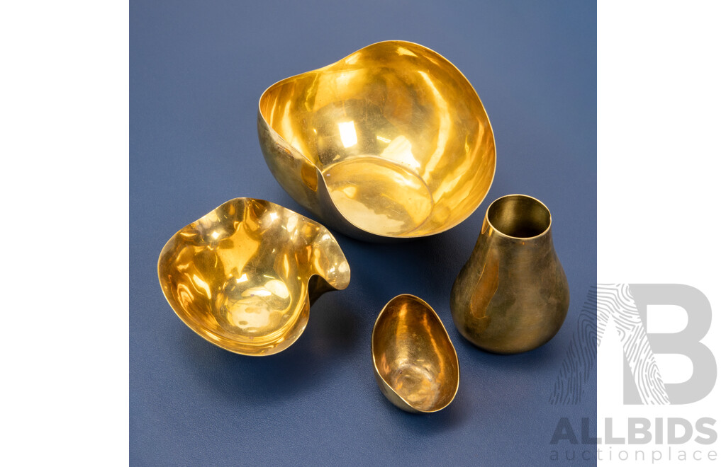 Decorative Polish Brass Bowls and Vase by Dinosaur Designs