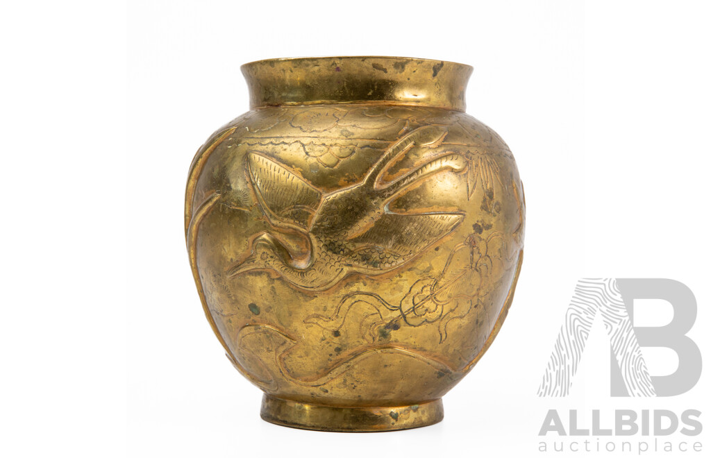 Vintage Japanese Meiji Style Brass Brush Pot