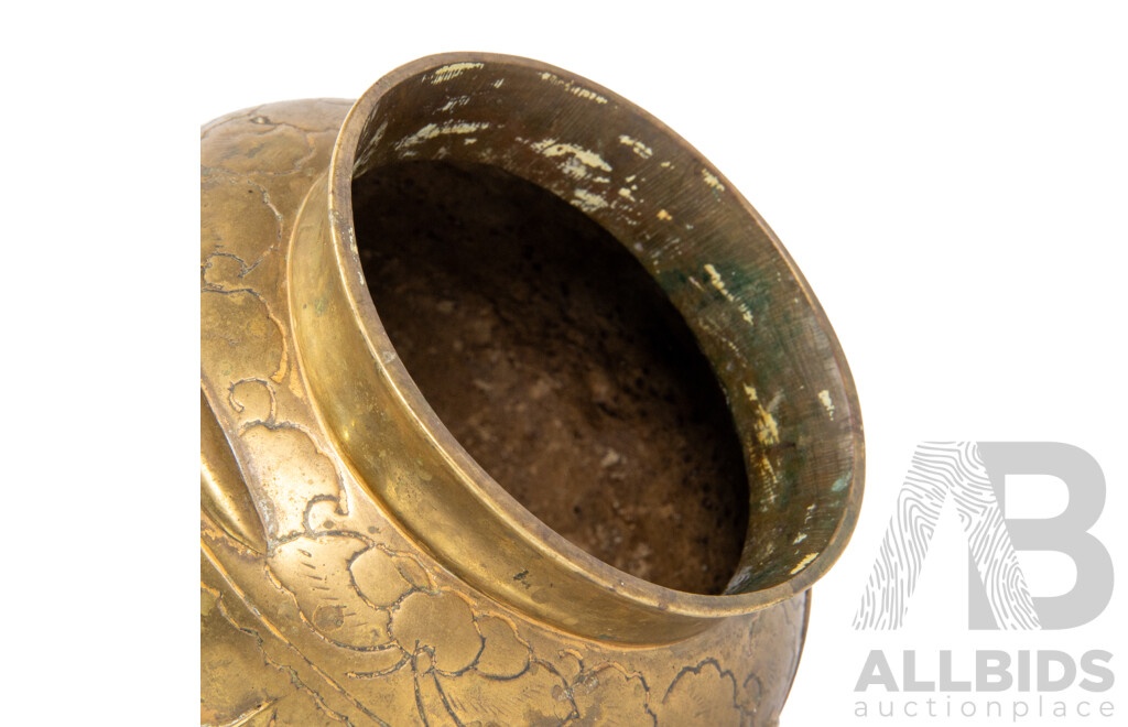 Vintage Japanese Meiji Style Brass Brush Pot