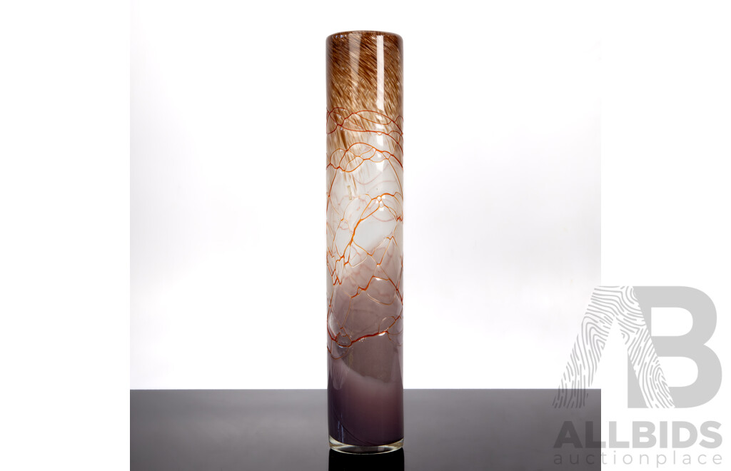 Tall Art Glass Vase with Purple Tones