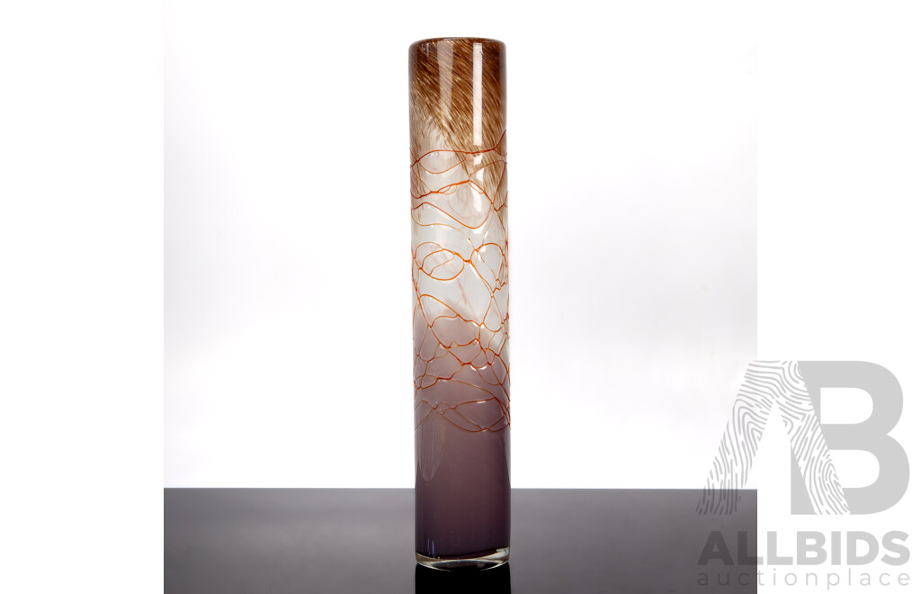 Tall Art Glass Vase with Purple Tones