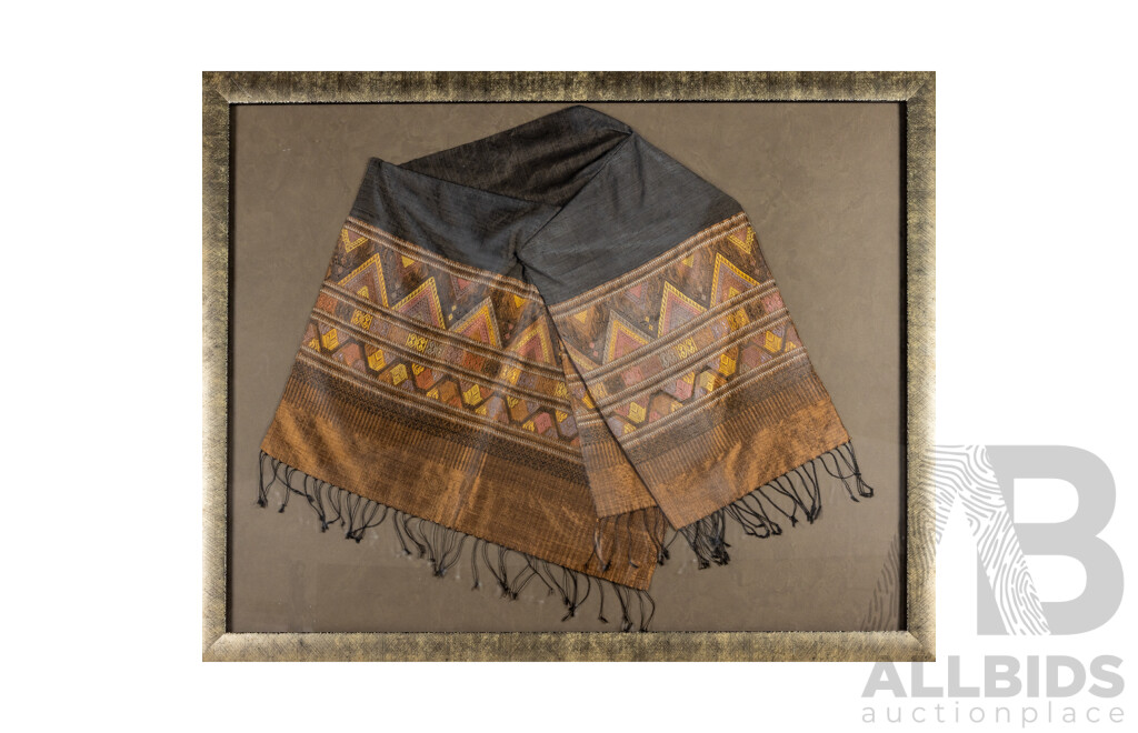 Artist Unknown (20th Century, Laos), Traditional Shawl, Hand Woven Silk with All Natural Dyes, 91H x 111W cm (frame)